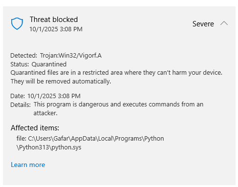 Windows Defender Alert